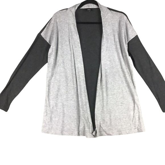Bobeau Women’s M Gray Colorblock Waffle Knit Open Front Cardigan Sweater - Picture 7 of 13